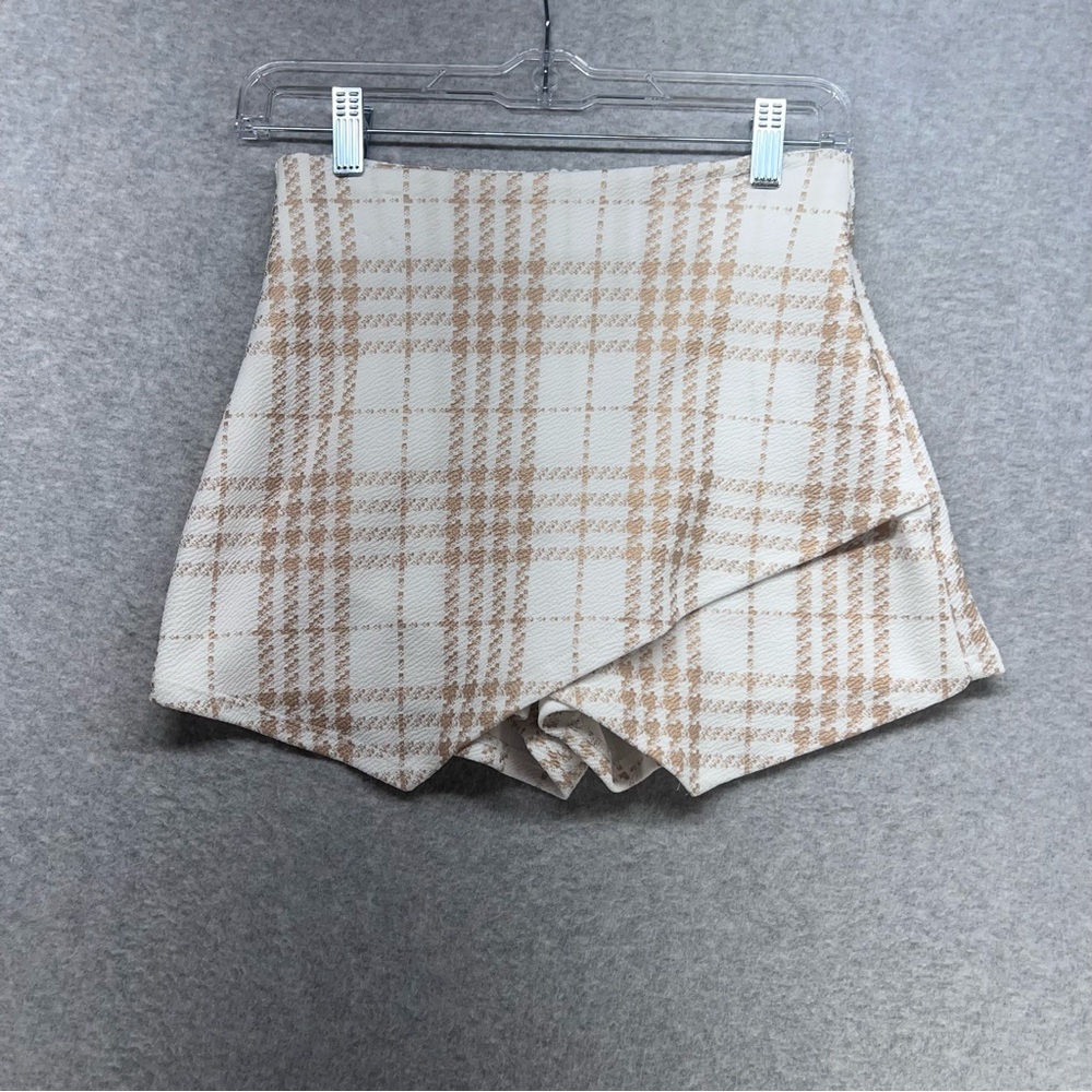 Blue Blush Cream and Tan Plaid Mini Skirt
